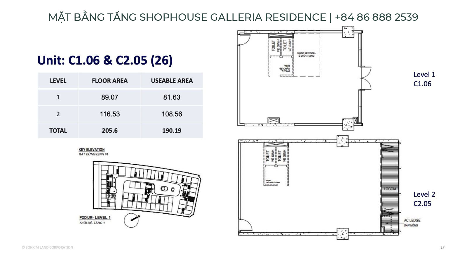 Mặt bằng Shophouse C1.06 - C2.055 | Galleria Residence