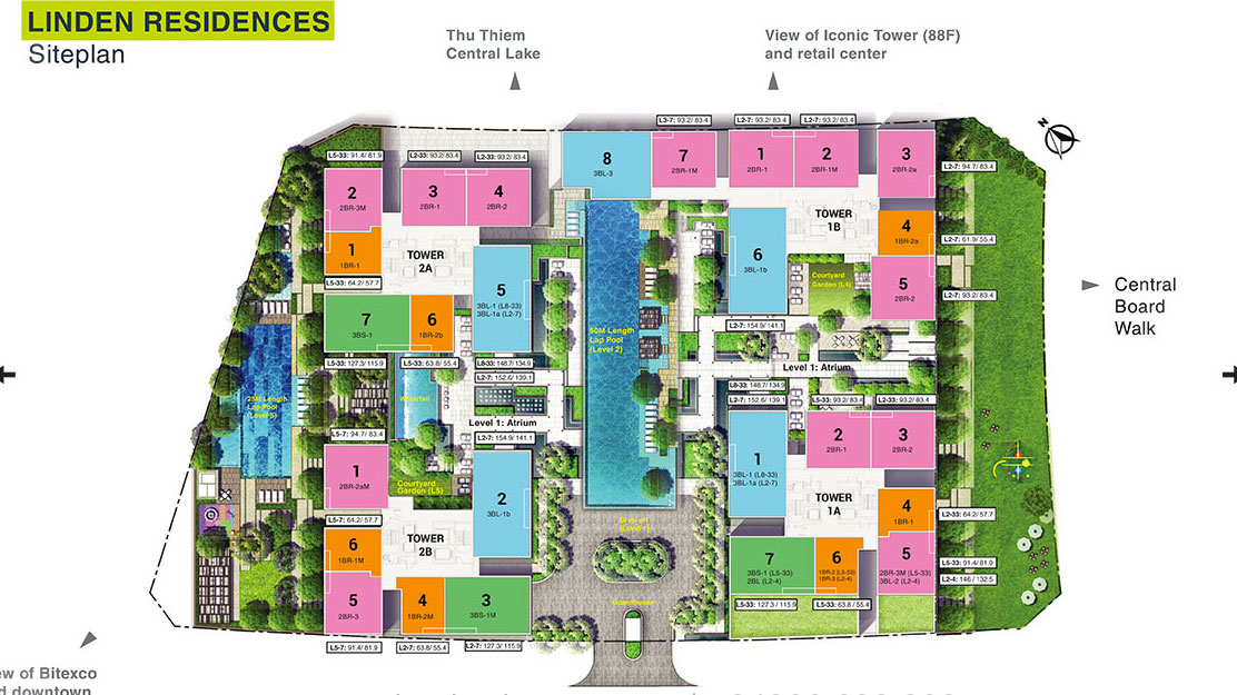 Bán 2 Phòng Ngủ Linden Residences  tầng cao 93m2 | Empire City | View 88 tầng| T1A-2X-02