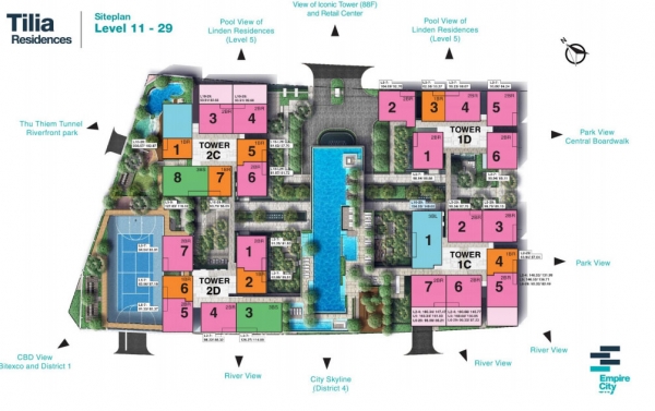 Bán Duplex 4 Phòng Ngủ Tilia tầng cao 203m2 | Empire City | sông Quận 1| T2C.2X.02