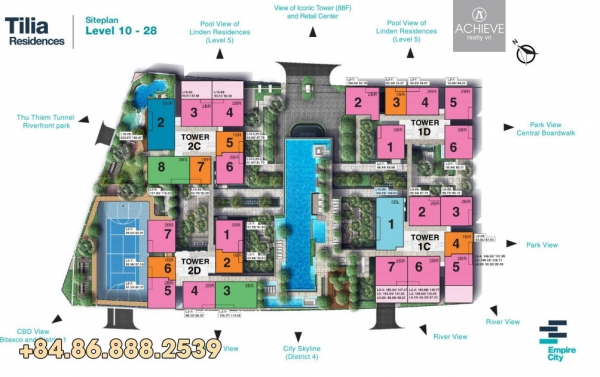 Bán 2 phòng ngủ Empire City Tilia Residences 98m2 view sông Sài Gòn 